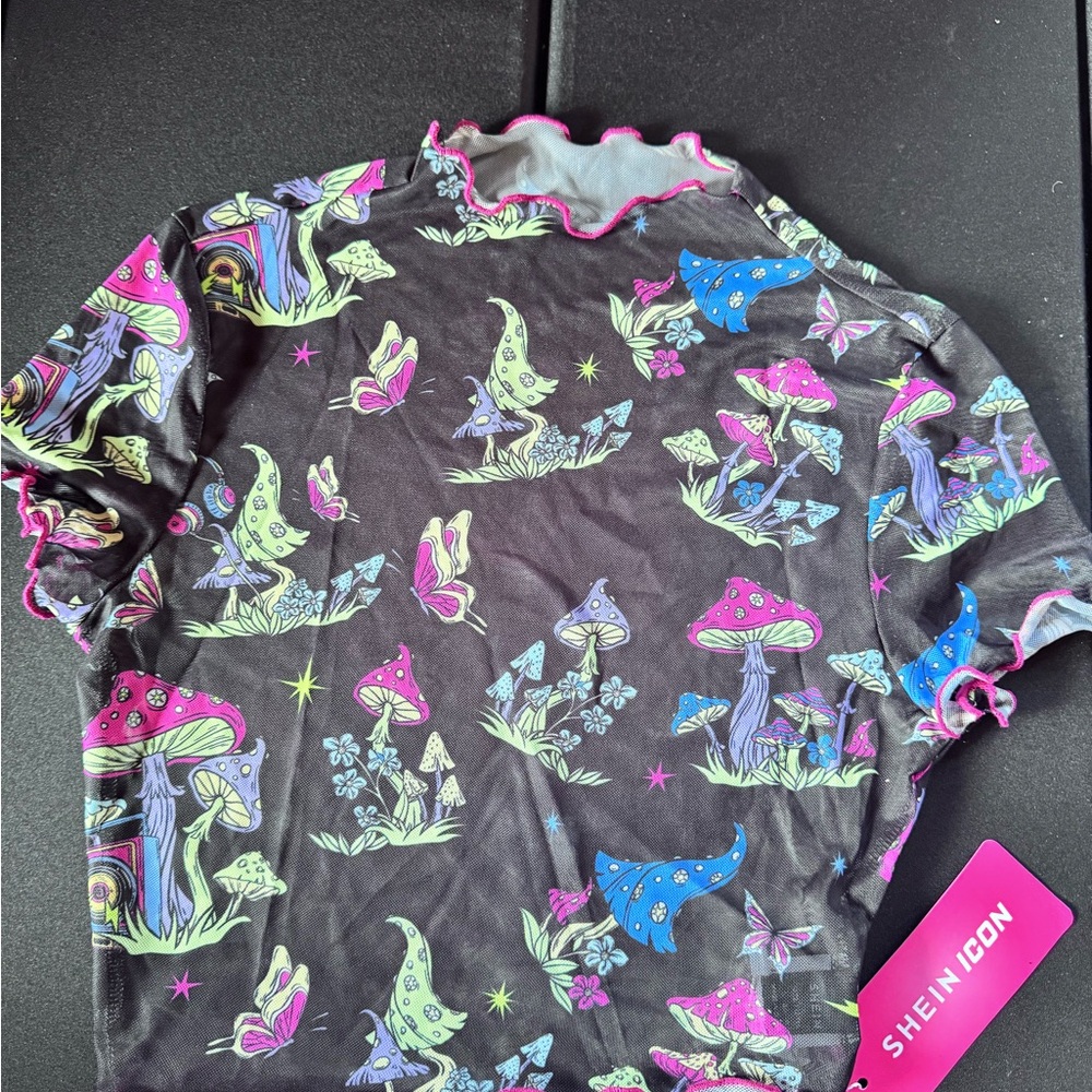 Black Mushroom neon mesh top